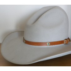 Handmade VGP Leather Hat Band In Light Brown with Colt 45 Winchester Concho. Turquoise Rivets.